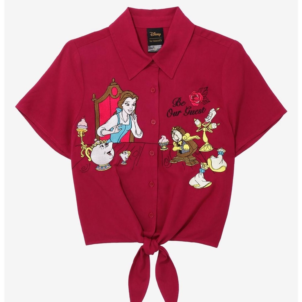 Her Universe Disney Beauty And The Beast Be Our Guest Tie-Front Woven Top